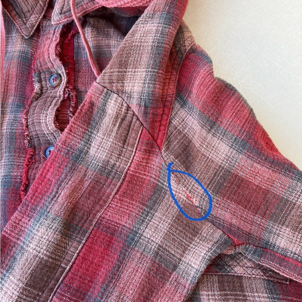 OLI & HALI plaid and waffle pink/rust color, size small, frayed seam Women’s M - Picture 10 of 10